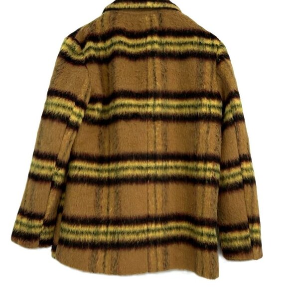 NWT Vigoss Brown Yellow Striped Double-Breasted Plaid Fully Lined Peacoat Small - Picture 2 of 9
